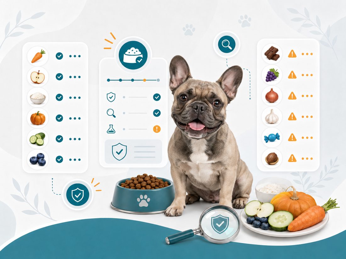 French Bulldog with safe and toxic food checklist — Dog Food Safety Checker